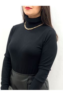 Blusa Manga Longa Tricot Gola Alta - PRETA - 70126 - Madame Chérie