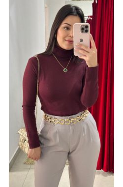 Blusa Manga Longa Tricot Gola Alta - MARSALA - 701... - Madame Chérie