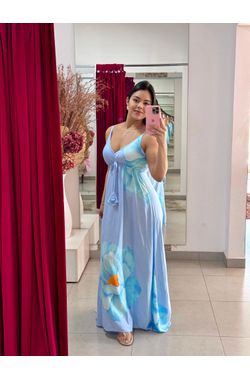 Vestido Longo Estampado - AZUL - 71420 - Madame Chérie