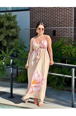 Vestido Longo Estampado - NUDE - 71420 - Madame Chérie