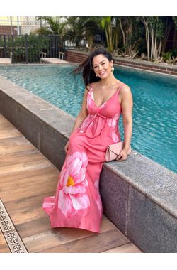 Vestido Longo Estampado - ROSA - 71420 - Madame Chérie