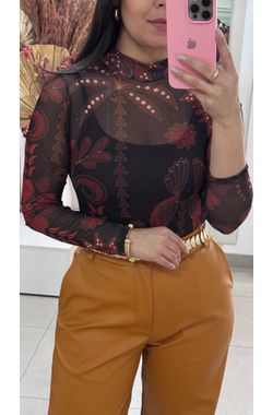Body Tule Estampado- PRETO - 71208 - Madame Chérie