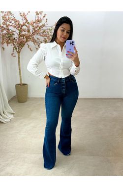 Calça Flare Jeans - AZUL - 65078 - Madame Chérie