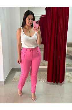 Calça Alfaiataria Com Cinto - ROSA - 58896 - Madame Chérie