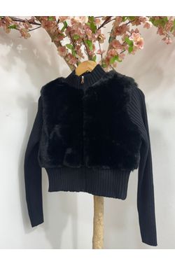Casaco Tricot Peluciado - PRETO - 70461 - Madame Chérie