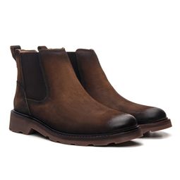 Bota Masculina Chelsea de Couro Nobuck Café