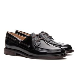 Mocassim Náutico Feminino Boboli Couro Box Preto com Solado de Couro