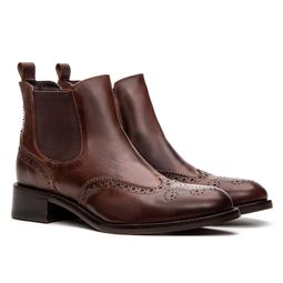 Bota Chelsea Feminina Gênova Castanho Solado Top Rubber