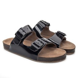 Sandália Papete de Couro Verniz Preto