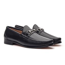 Mocassim Montalcino Preto Solado de Couro 