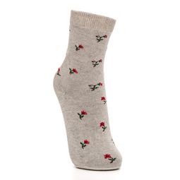 Meia de Algodão Cano Alto Floral Creme