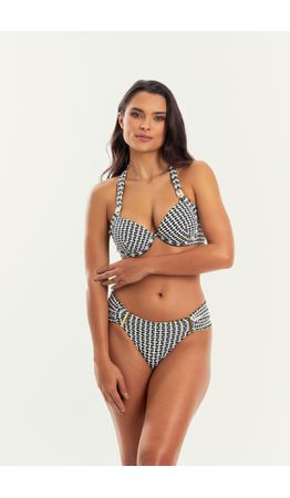 TOP MYKONOS JACQUARD PRETO E BRANCO E CALCINHA CAR...