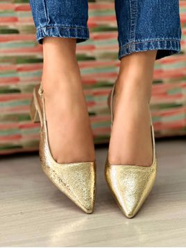 Scarpin chanel Laressa Ouro Light