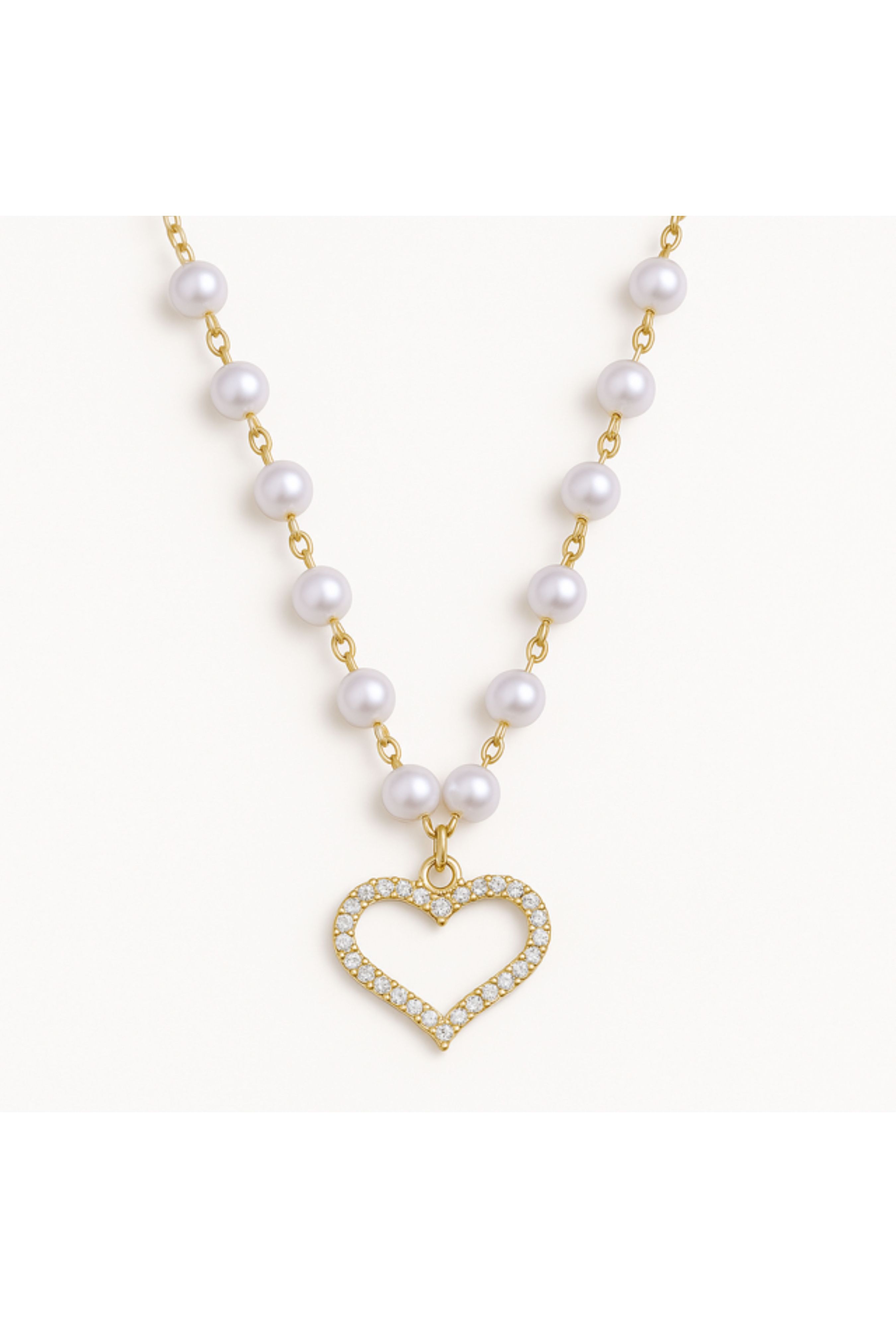 Colar pérolas coração cravejado - LETOAH