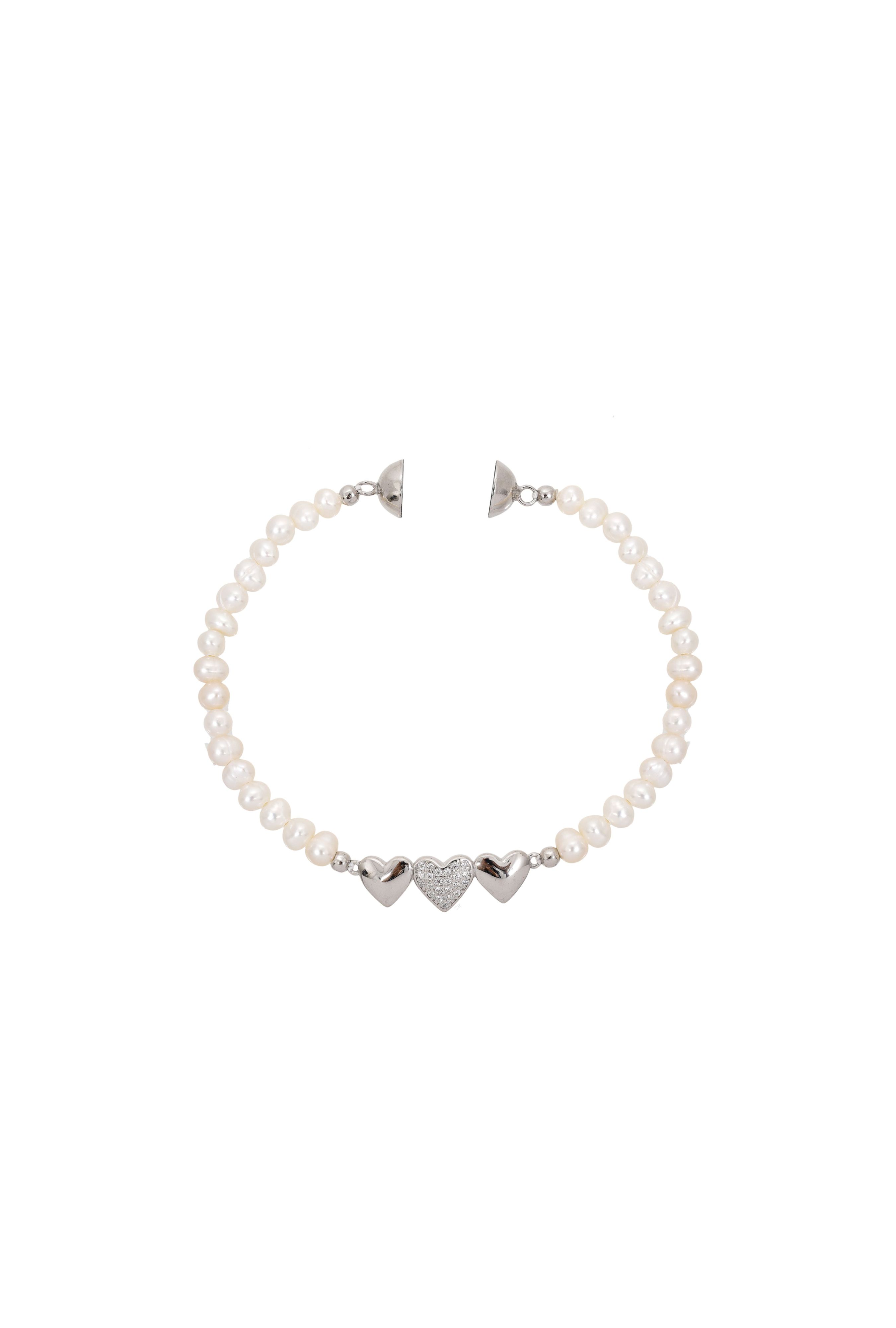 Pulseira Pérola 3 corações - LETOAH