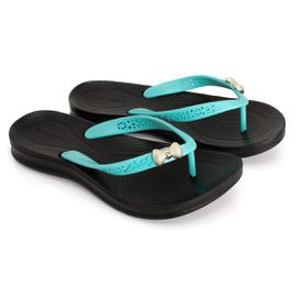 CHINELO ALCALAY FEMININO - CH030 PRETO/TIRA VERDE AGUÁ C/DETALHE DE LA... - CALÇADOS ALCALAY