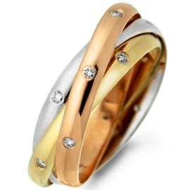 Aliança Três Elos com Diamantes - Ouro 18k - Helder Joalheiros