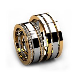 Aliança de Casamento Tríade Cintilante em Ouro - Ouro 18k com Diamantes - Helder Joalheiros