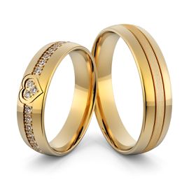 Par de Alianças Eterno Encanto Diamantado - Coração com Diamantes - Ouro 18k 750 - Helder Joalheiros