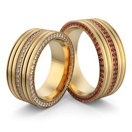 Alianças Anatômicas Elegance com Laterais Cravejadas - Ouro 18k com 168 Pedras Preciosas Cravejadas - Helder Joalheiros