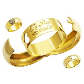 Aliança de Casamento Aberta coração União de Diamantes e Mensagens - O Par Perfeito em Ouro Amarelo ... - Helder Joalheiros