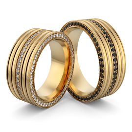  Alianças Anatômicas Elegance com Laterais Cravejadas - Ouro 18k com 168 Pedras Preciosas Cravejadas... - Helder Joalheiros