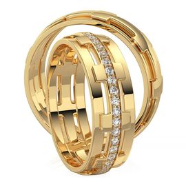 Aliança de Casamento Harmonia Eterna de União Trabalhada com Diamantes - Ouro 18k - Helder Joalheiros