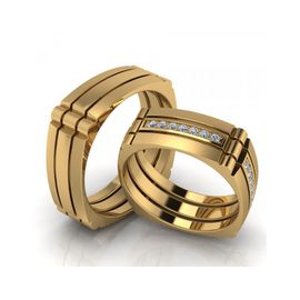 Aliança de Casamento Geometria Refinada Aro Quadrado com Diamantes - Helder Joalheiros