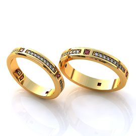 Aliança de Casamento em Ouro 18k com Diamantes e Rubi - Helder Joalheiros