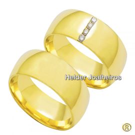 Aliança de Casamento 8,0 Milímetros - com Diamantes - Ouro 18k - Helder Joalheiros