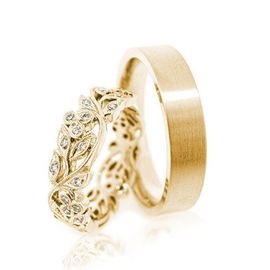 Alianças de Casamento Folhas Esculpidas Ouro 18k 35 Diamantes - Helder Joalheiros