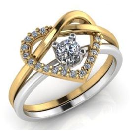 Anel em Ouro Amarelo e Branco 18k Coração Entrelaçado com Diamantes - Helder Joalheiros