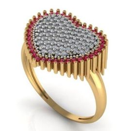 Anel em Ouro 18k Coração Cravejado com Rubi e Diamantes - Helder Joalheiros