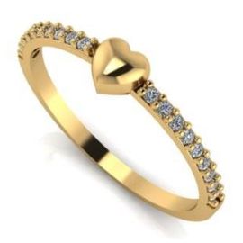 Anel Meia Aliança em Ouro 18k com Coração Central Polido Cravejado com Diamantes - Helder Joalheiros