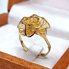 Anel em Ouro 18k Flor Desenhada e Diamantada - Helder Joalheiros