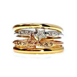 Anel em Ouro 18k Estrela Tricolor com Diamantes - Helder Joalheiros 