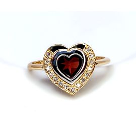 Anel Coração de Granada Ouro 18k c/ Diamantes - Helder Joalheiros 