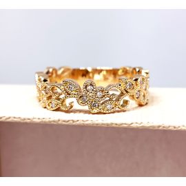 Anel em Ouro Amarelo 18k Flores com Diamantes - Helder Joalheiros 