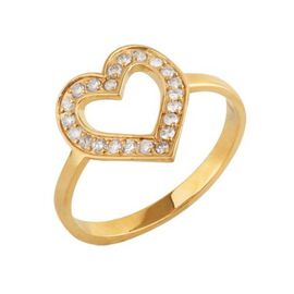Anel Coração Ouro Amarelo 18k Vazado com Diamantes - Helder Joalheiros