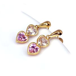 Brinco em Ouro 18k Coração Branco e Rosa com Zircônias - Helder Joalheiros 