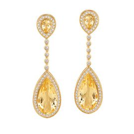 Brinco em Ouro Amarelo 18k 750 Citrino Champagne e Diamantes - Helder Joalheiros