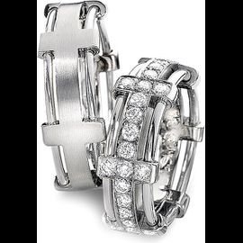  Conjunto de Alianças de Casamento com Engrenagem e 38 Diamantes de 5 Pontos - Casamento e Bodas - Helder Joalheiros
