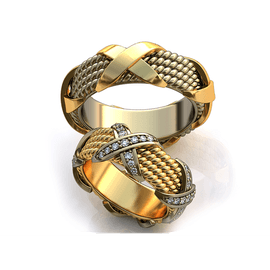 Aliança de Casamento Harmonia Entrelaçada Cravejada com Diamantes - Ouro 18k - Helder Joalheiros