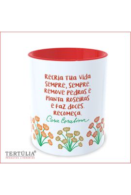 Caneca Oficial Cora Coralina - Flores - Vermelha - Tertúlia Produtos Literários