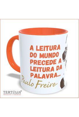 Caneca Paulo Freire Leitura - Laranja - Tertúlia Produtos Literários