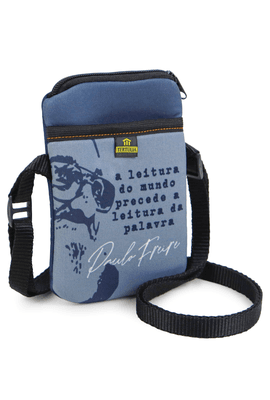 BOLSA CELULAR TERTÚLIA - PAULO FREIRE - Cinza - Tertúlia Produtos Literários