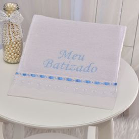 Toalha Bebê Meu Batizado de Felpa Azul - TexNew Bebê