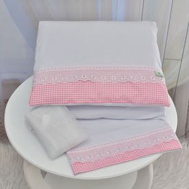 Kit Para Carrinho Bebe Xadrez Rosa - TexNew Bebê