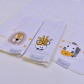 Paninho de Boca Bebê Fralda Safari Moderno Amarelo 3 Peças - TexNew Bebê