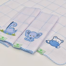Paninho de Boca Bebê Fralda Bichinhos Azul 3 Peças - TexNew Bebê